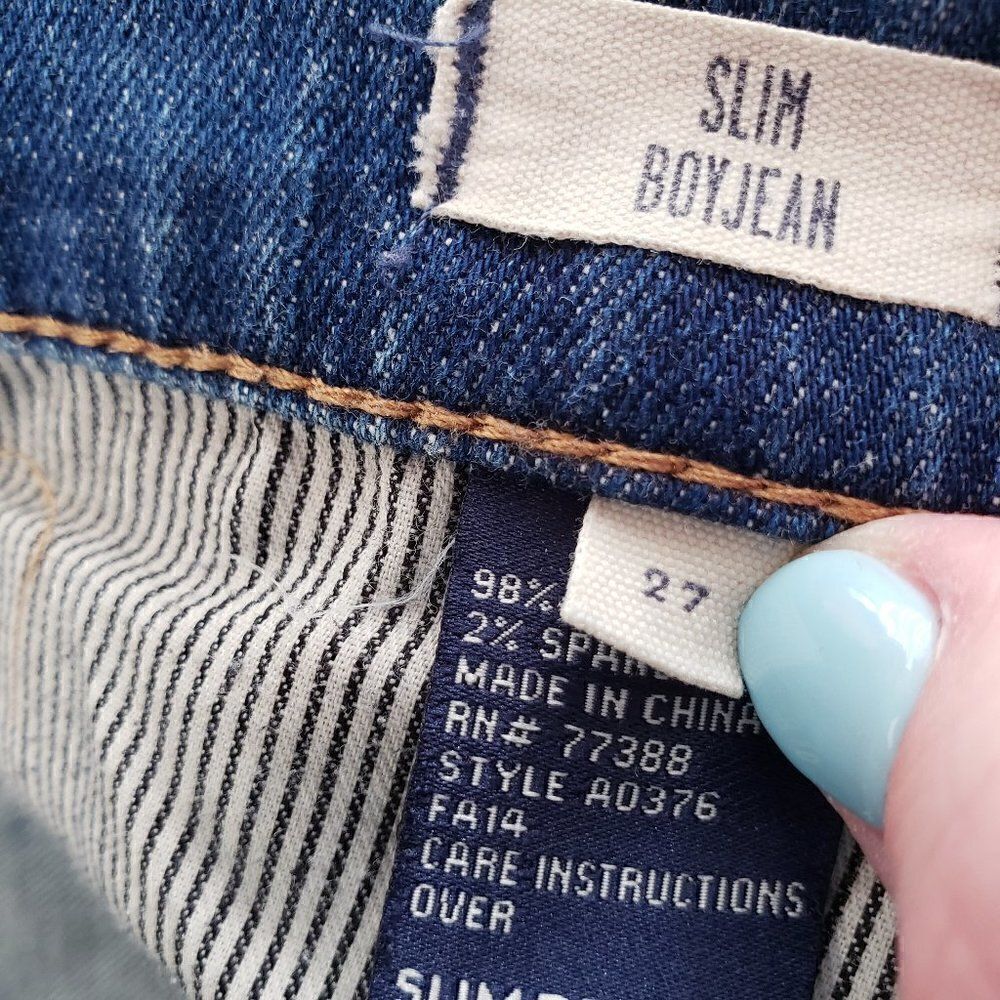 Madewell Slim Boyjean Size 27 Patches Distressed Dark Wash Denim Cotton Blend - Picture 9 of 9